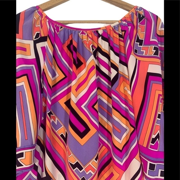- Alice and Tricia Pink Black Silk Blouse Top Orange Cream Geometric Print - Picture 6 of 8